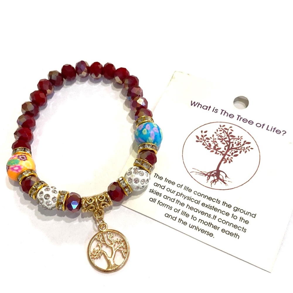 Tree Of Life Beaded Bracelet With Meaning Red Gold Tone